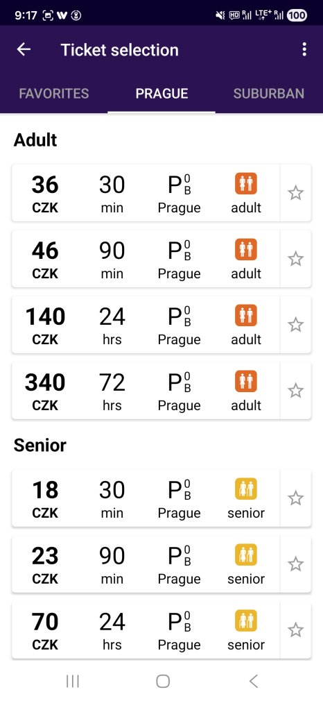 프라하 대중교통 앱 PID 리타치카 설치 및 성인/시니어 요금표