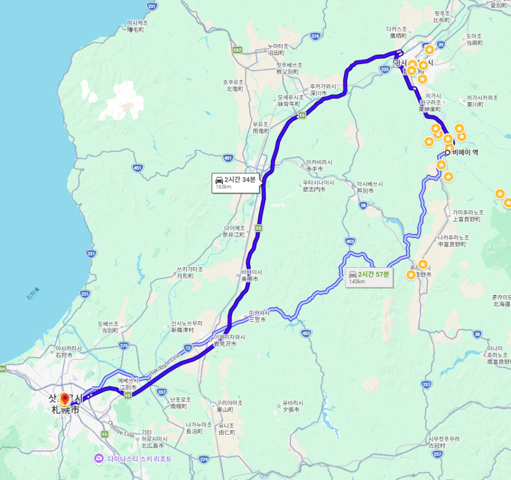 삿포로시내에서 비에이 네비